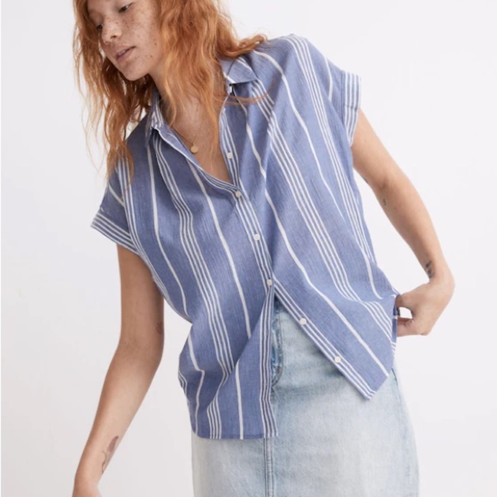 Madewell Women's Madewell Central Shirt In Highley Stripe Button Up Blue/White